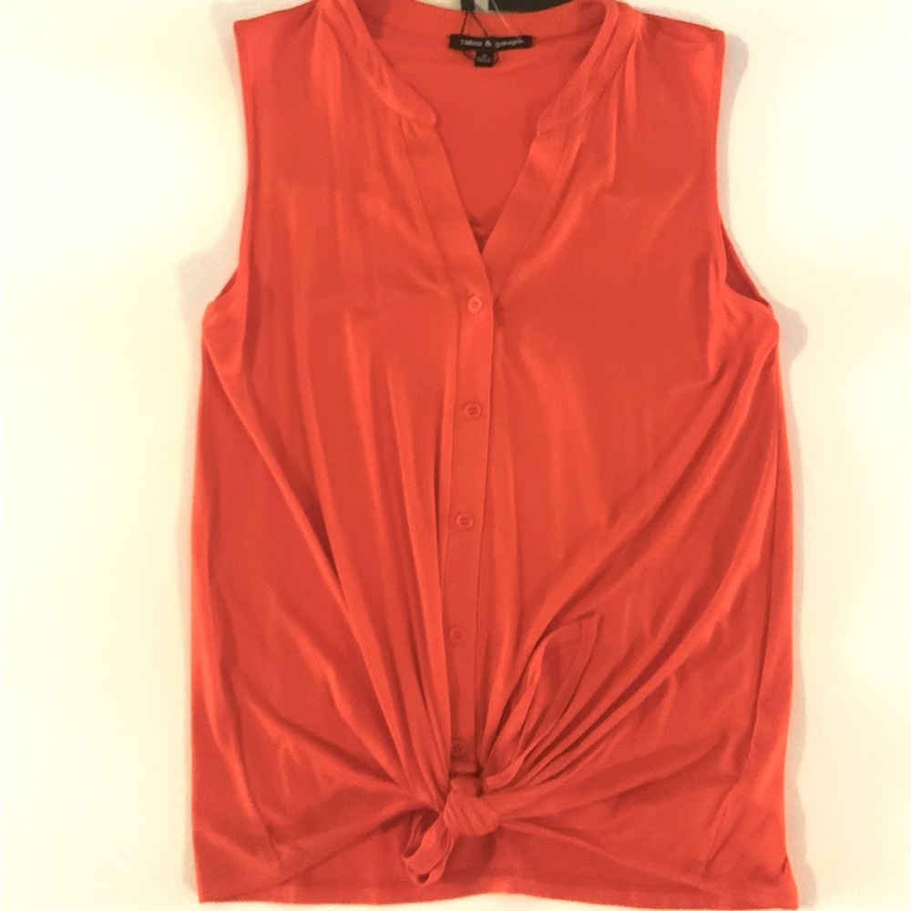 Cable & Gauge Sleeveless Tie-Front Blouse - Orange